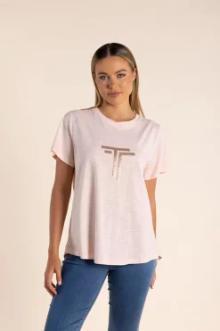 Two-T's Logo Sequin Crew Tee - Soft Pink - TT53 Best