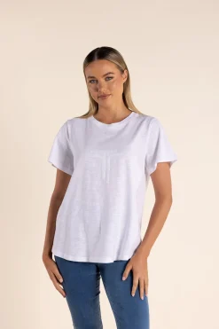 Two-T's Logo Sequin Crew Tee - White - TT53 Clearance