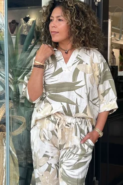 Cindy G Lucy Print Top - Khaki/Gold - CG48 Best