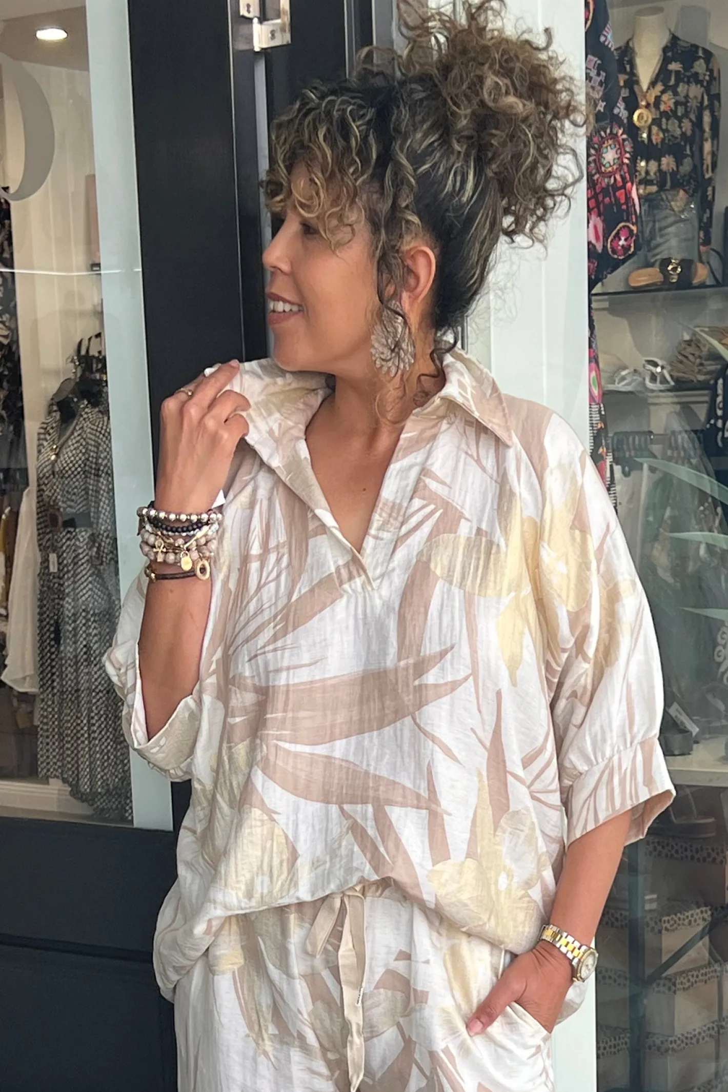 Cindy G Lucy Print Top - Natural/Gold - CG48 Best