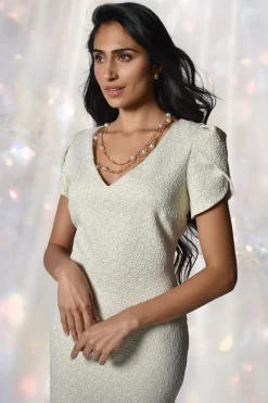 Frank Lyman Metallic Knit Cocktail Set - Champagne - FL92 Clearance
