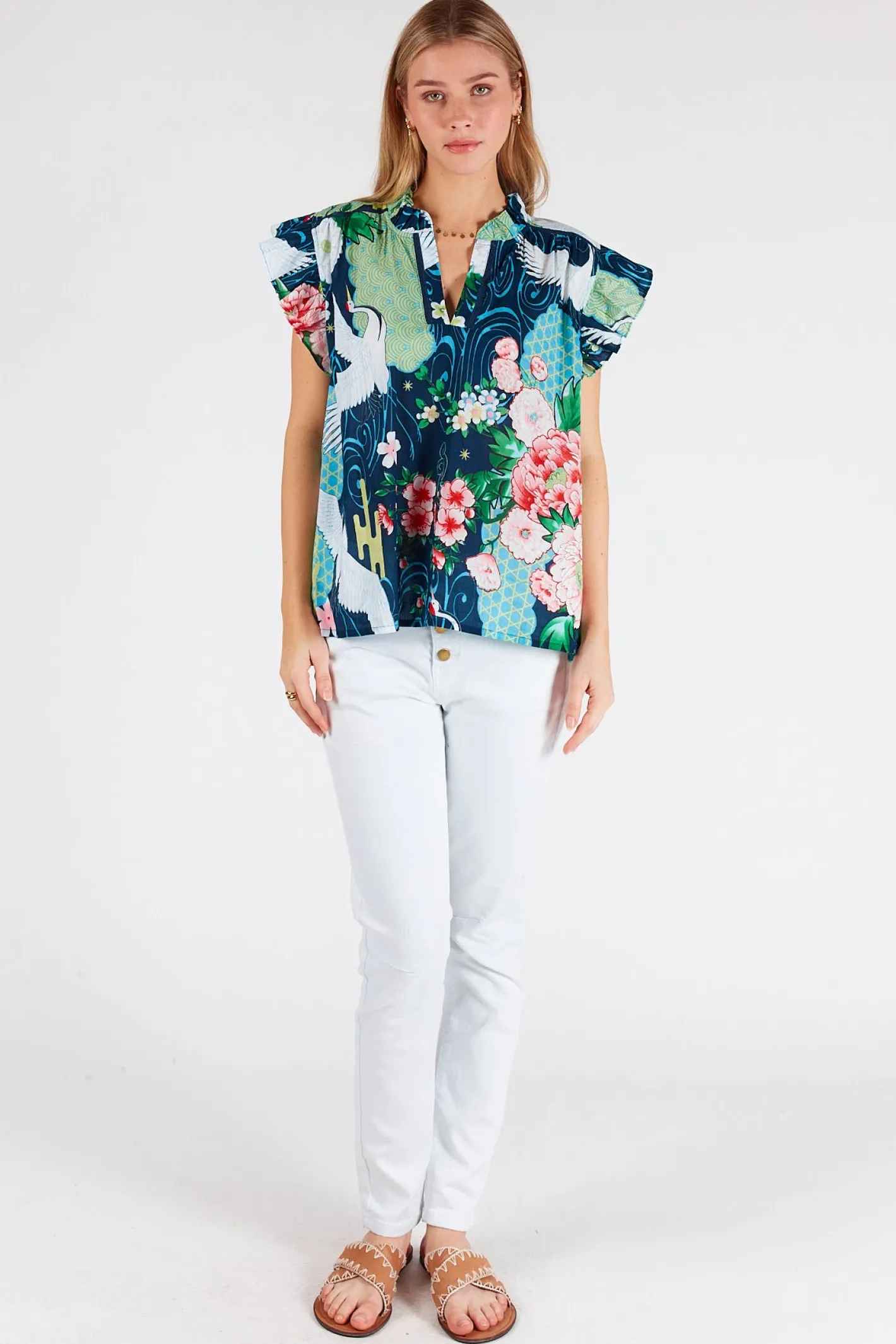 Lula Life Mitzuki Ruffle Top - Navy - LL41 Hot