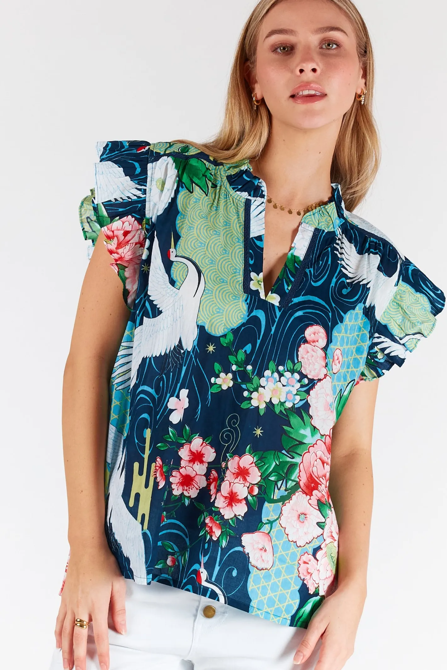 Lula Life Mitzuki Ruffle Top - Navy - LL41 Hot