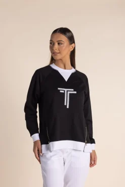 Two-T's Naya Zip Sweat - Black / White - TT54 Clearance