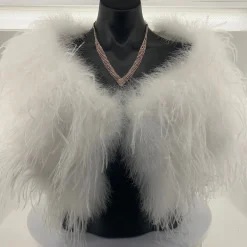 Pizazz Boutique Ostrich Feather Shrug - White - FI2