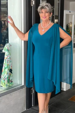 Jesse Harper Overlay Shoulder Dress | Emerald | JH8 Outlet
