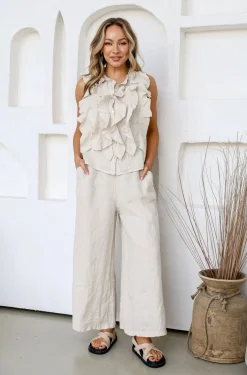 Free Angel Parigi Linen Top - Sand - FA31 New