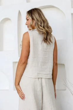 Free Angel Parigi Linen Top - Sand - FA31 New