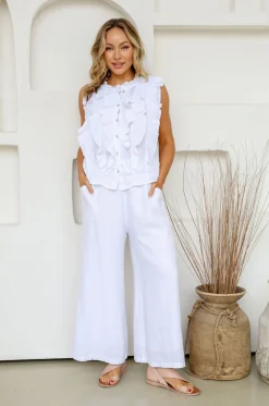 Free Angel Parigi Linen Top - White - FA31 Discount