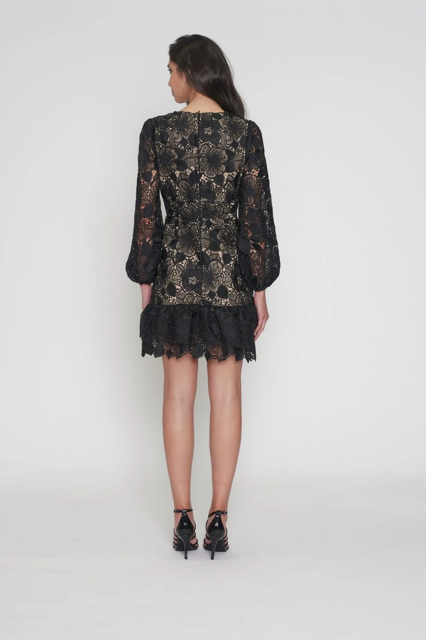 Romance Paris Puff Sleeve Dress - Black/Nude - ROM43 Hot