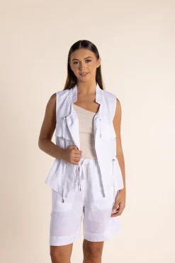 Two-T's Petra Linen Vest - White - TT20