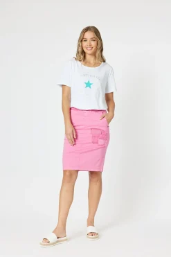 Threadz Portia Denim Skirt - Hot Pink - TZ3 Clearance
