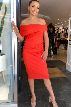 Romance Rome Off The Shoulder Dress | Red | ROM1 Discount