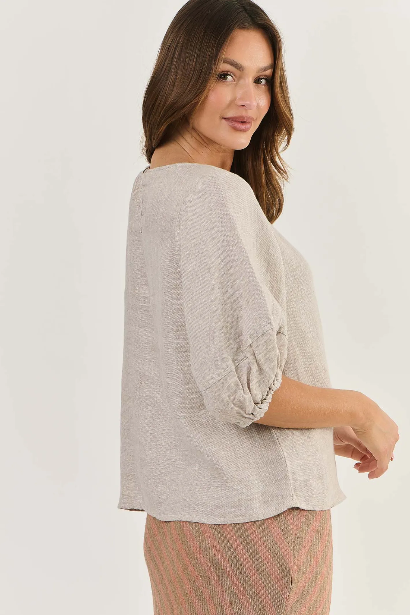 Naturals By O & J Round Neck Linen Top - Dune - OJ28 Discount
