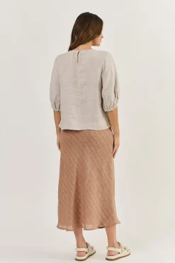Naturals By O & J Round Neck Linen Top - Dune - OJ28 Discount