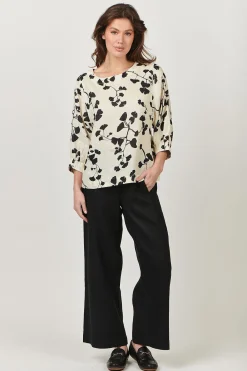 Naturals By O & J Round Neck Linen Top - Gingko Print - OJ13