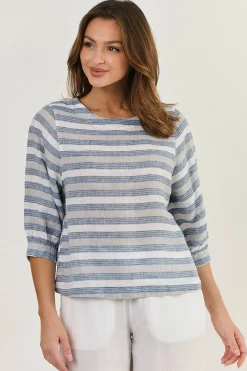 Naturals By O & J Round Neck Linen Top - Slipstream - OJ13 Hot
