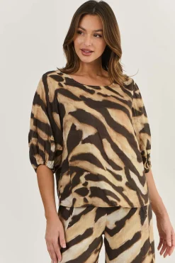 Naturals By O & J Round Neck Linen Top - Wildcat - OJ28 Outlet