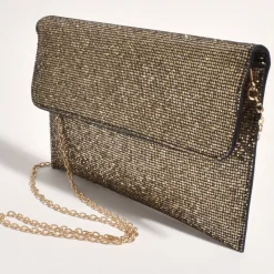 Adorne Ruby Rhinestone Fold Over Clutch - Gold - AD11 Hot