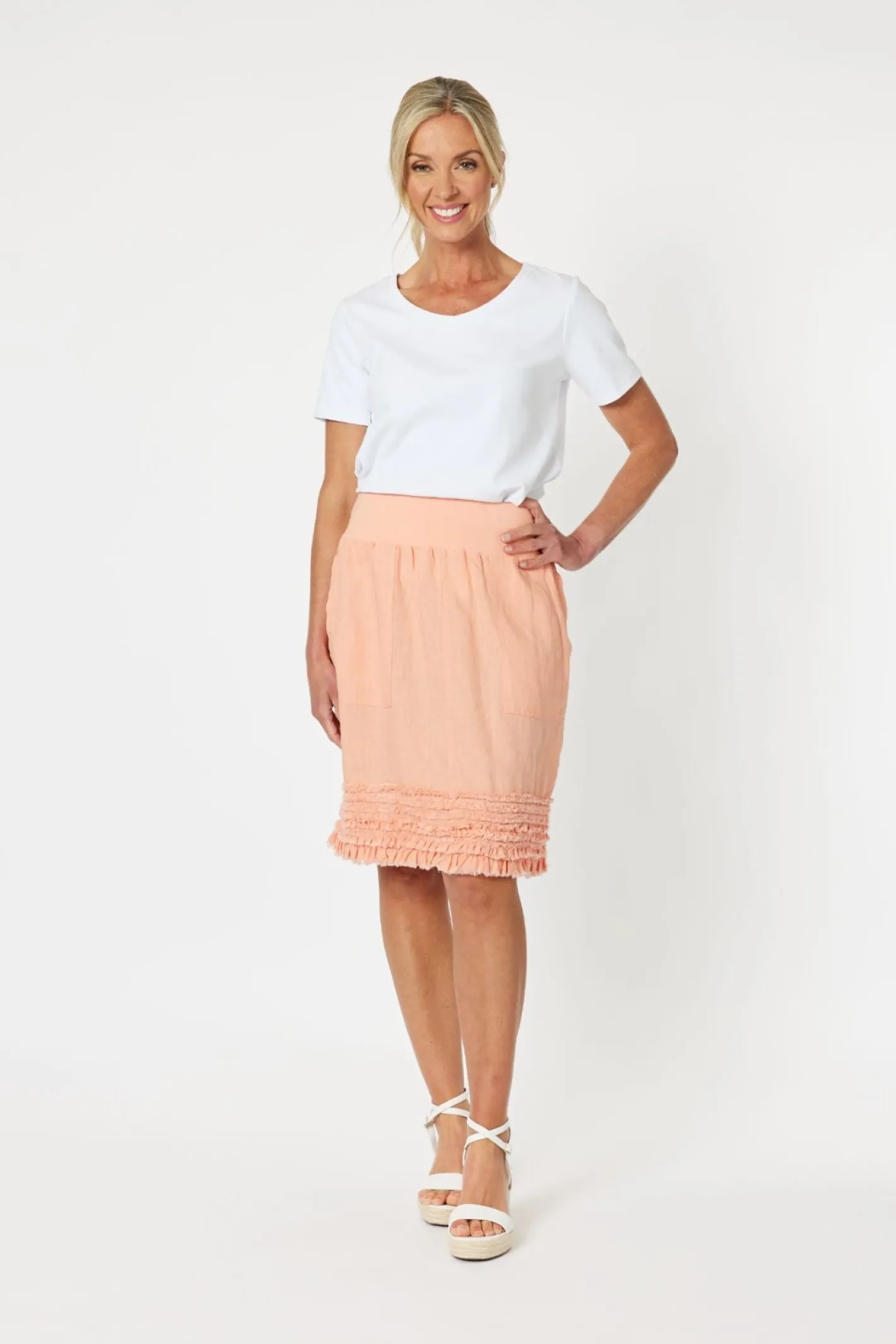 Gordon smith Ruffle Linen Skirt - Mandarine - GS22 Discount