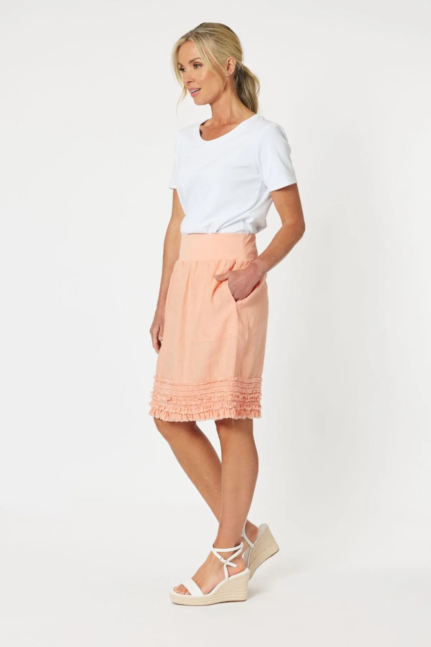 Gordon smith Ruffle Linen Skirt - Mandarine - GS22 Discount