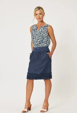 Gordon smith Ruffle Linen Skirt - Navy - GS22 Online