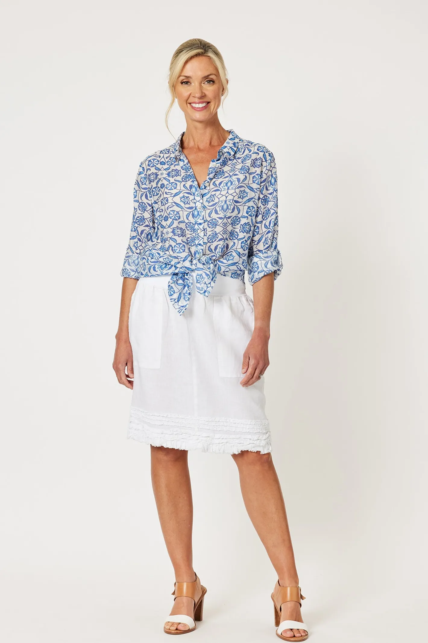 Gordon smith Ruffle Linen Skirt - White - GS22 Sale