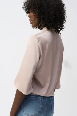 Joseph Ribkoff Satin V-Neck Top with Front Tie - Parchment - JR4 Hot