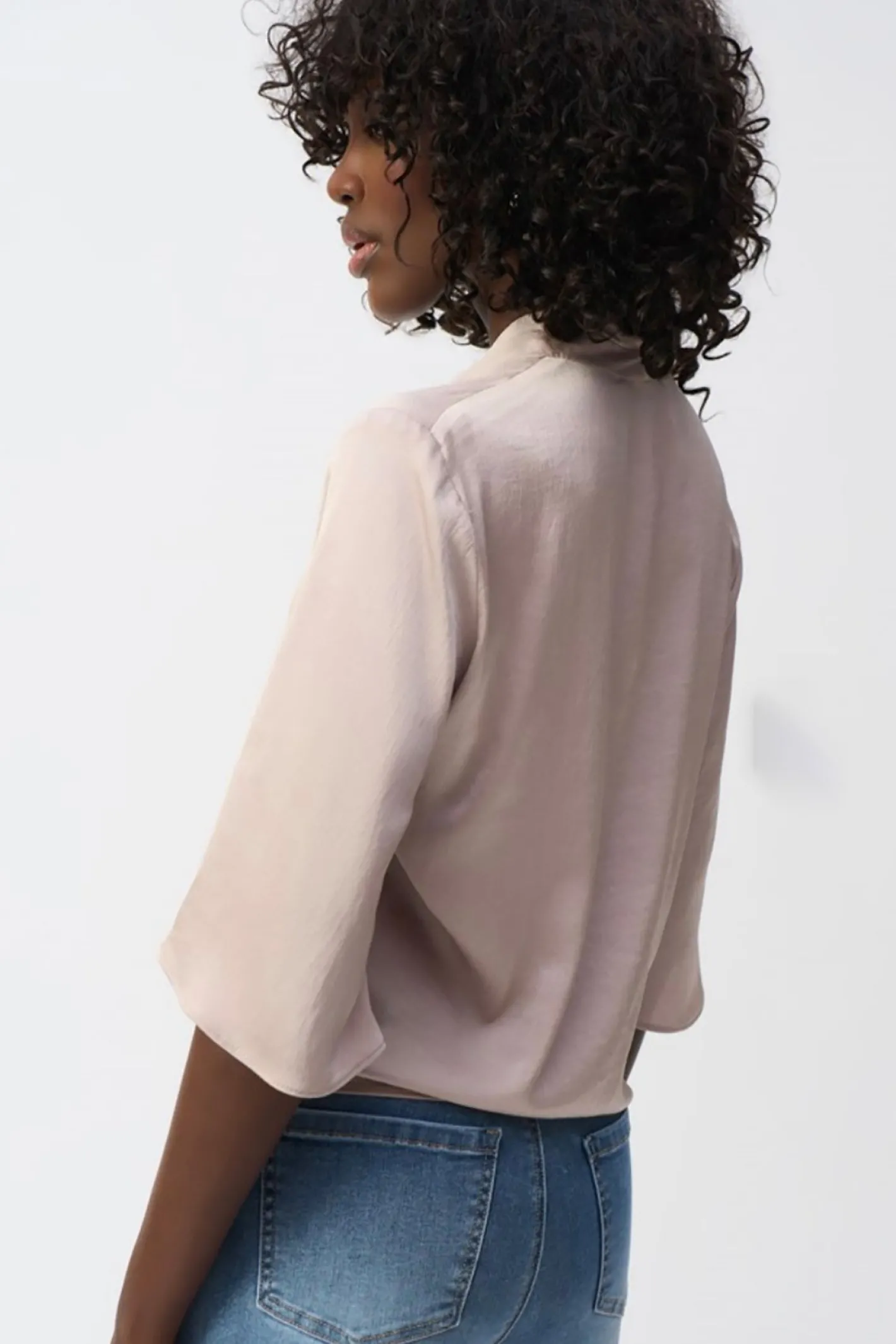 Joseph Ribkoff Satin V-Neck Top with Front Tie - Parchment - JR4 Hot