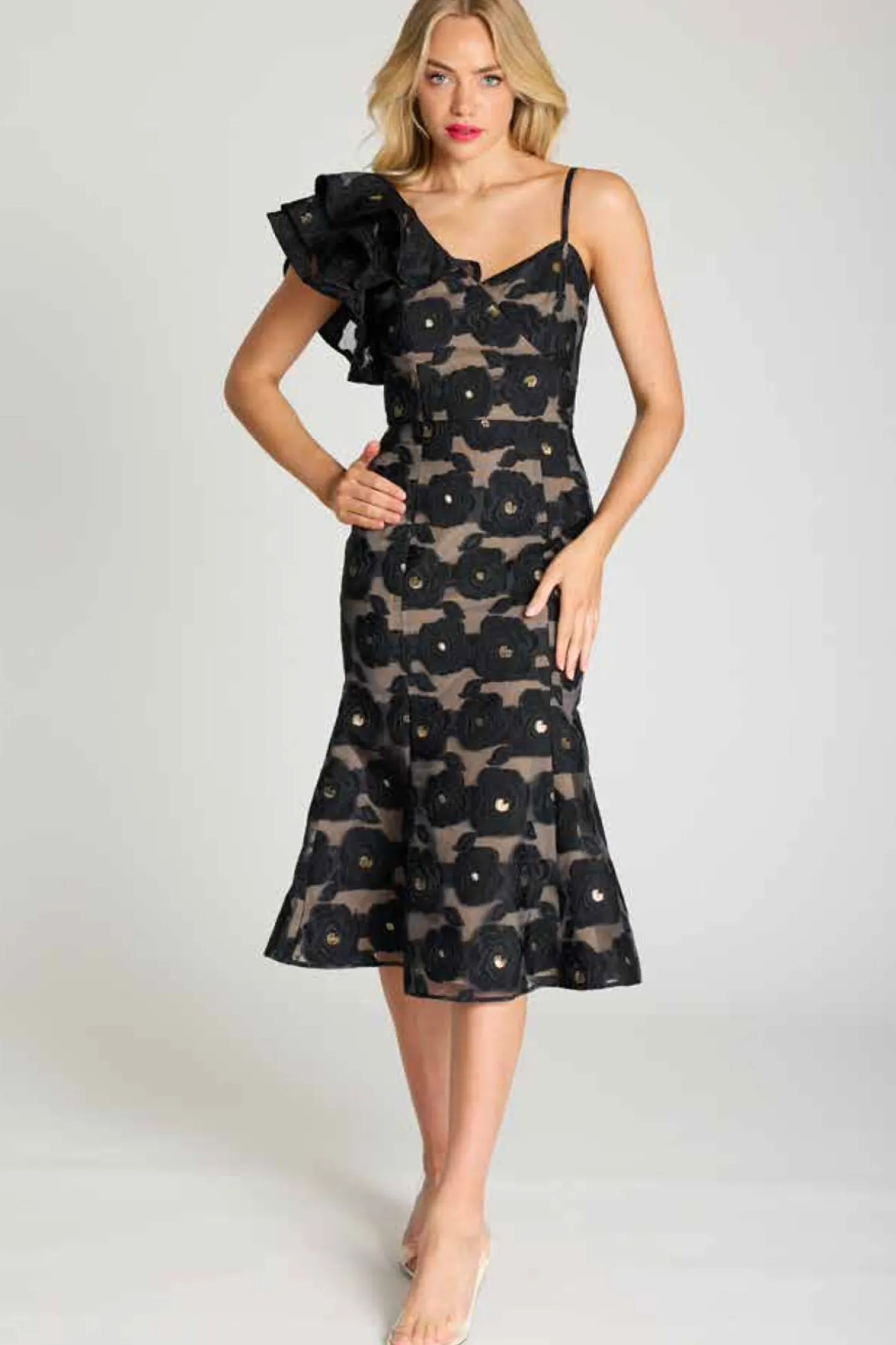 Romance Selena Frill Dress - Black - ROM2 Clearance