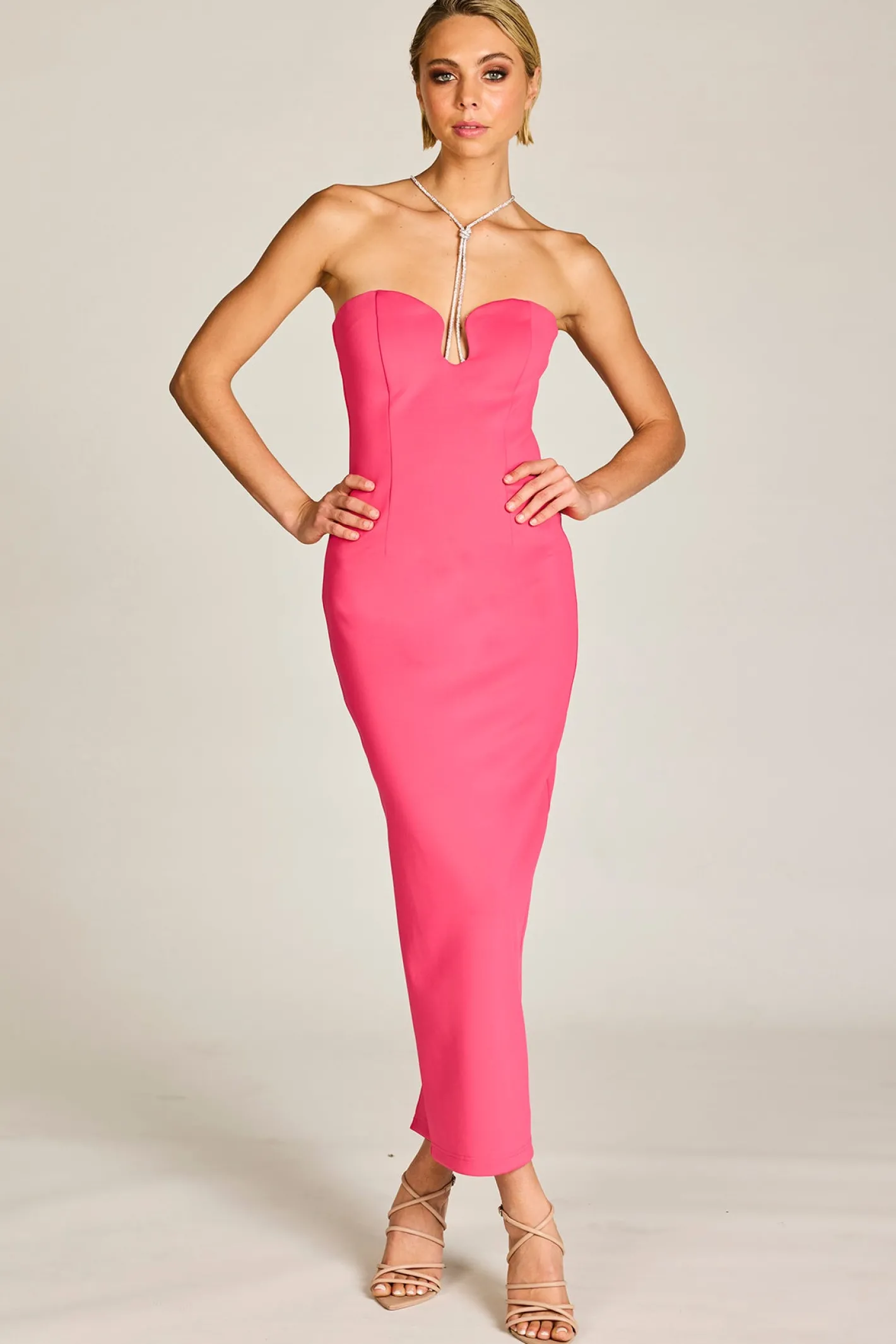 Romance Serena Diamante Dress - Hot Pink - ROM23 New