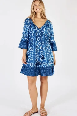 Lula Life Shibori Shirred Dress - Indigo - LL40 Sale