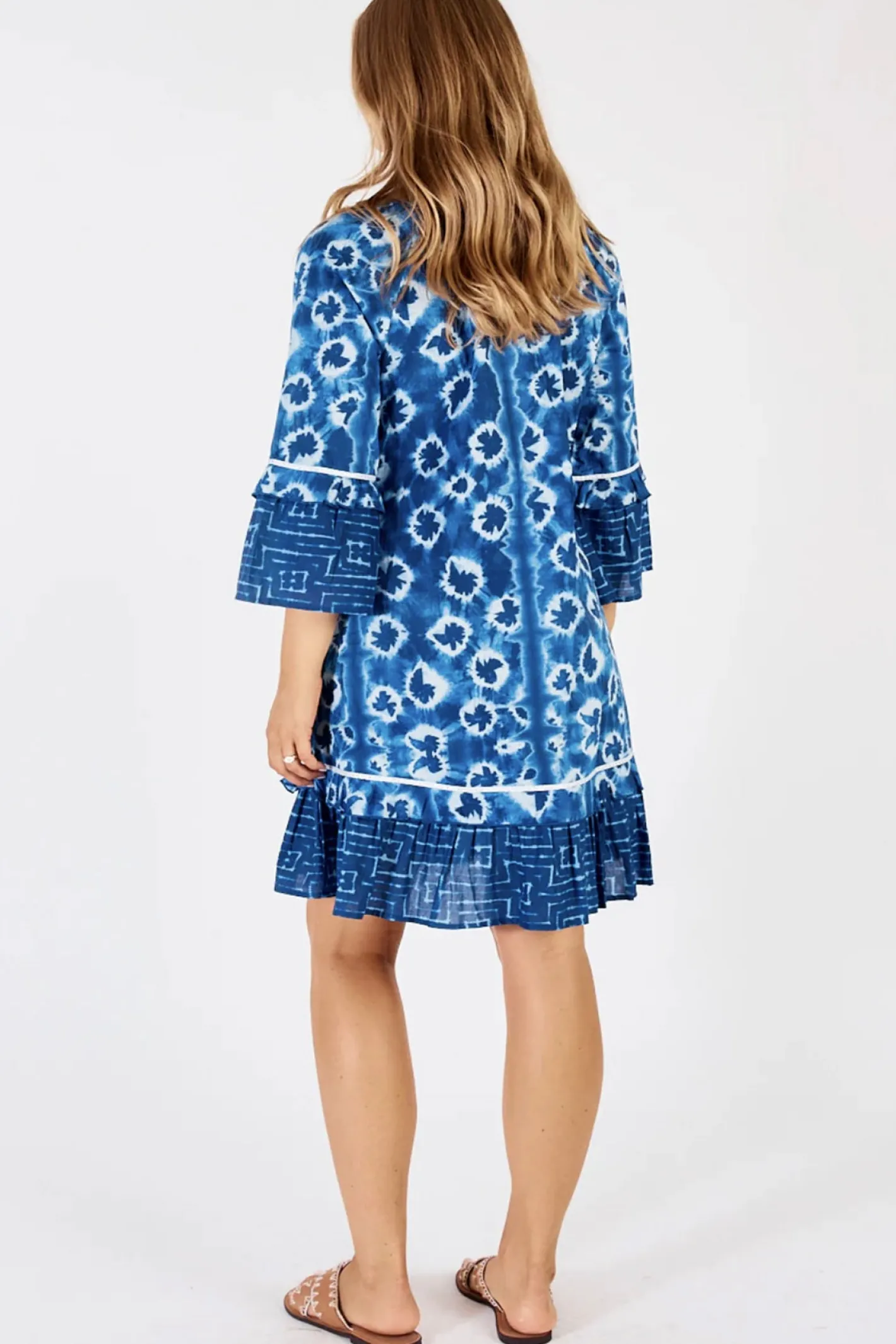 Lula Life Shibori Shirred Dress - Indigo - LL40 Sale