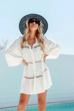 Free Spirit Shirt Lace Dress - White - FR6 Online