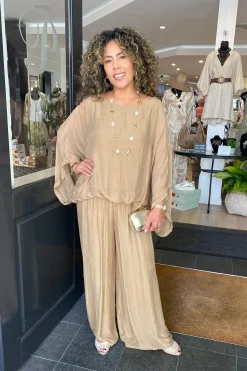 Cindy G Silk Viscose Pants - Tan - CG17 Discount