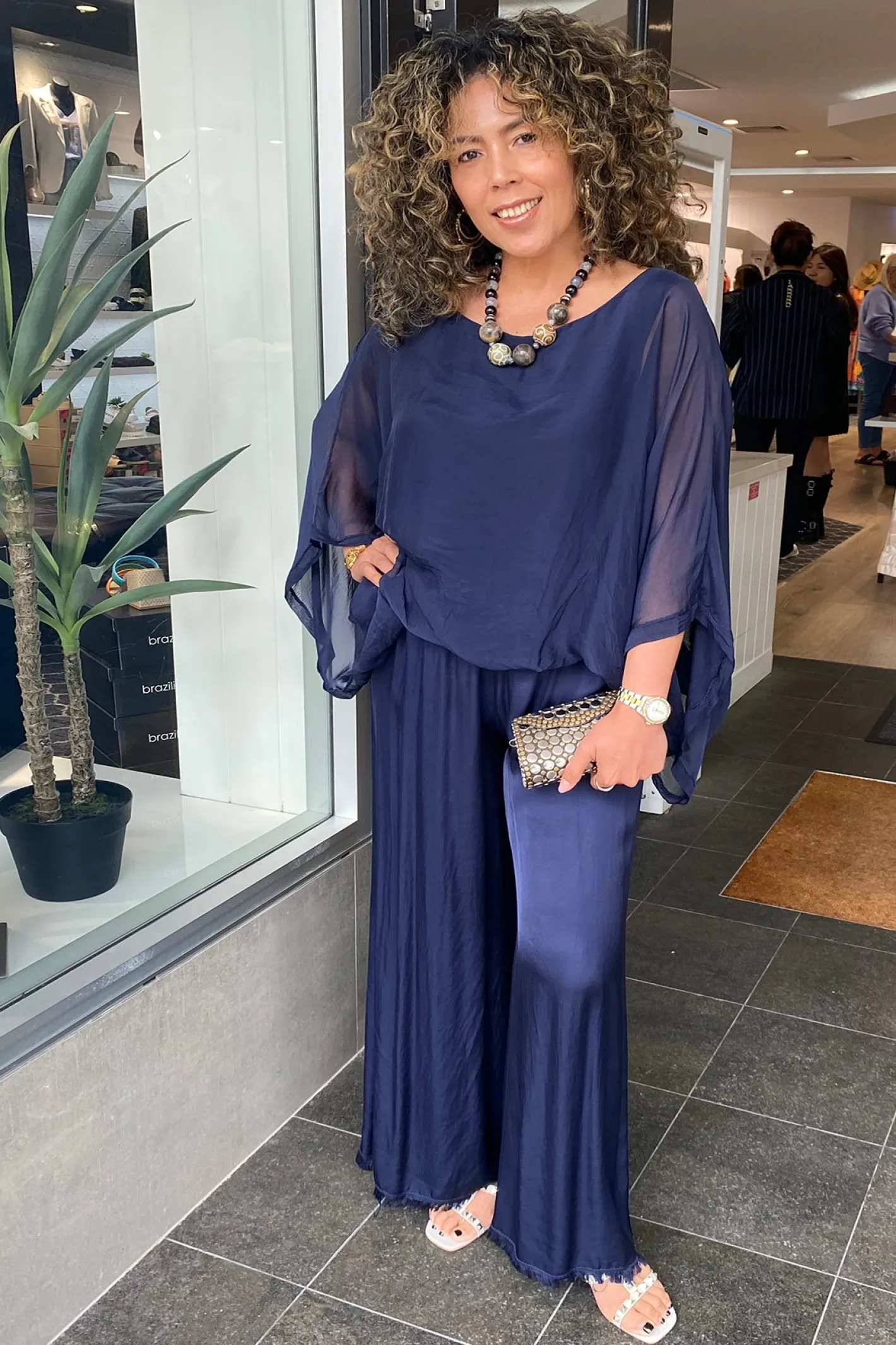 Cindy G Silk Viscose Top - Navy - CG6 Clearance