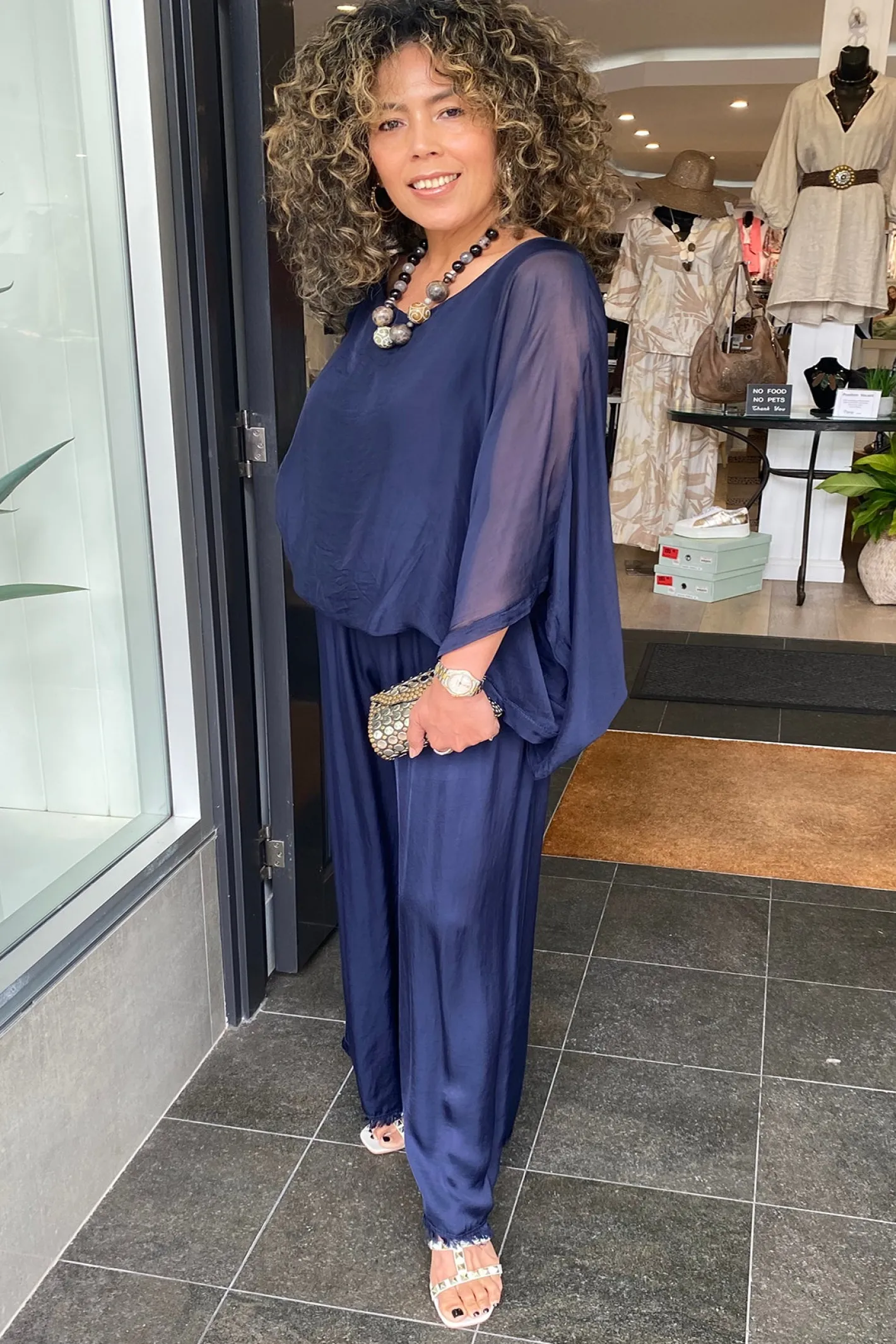 Cindy G Silk Viscose Top - Navy - CG6 Clearance