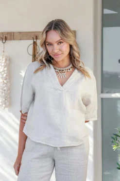 Free Angel Sole Linen Top - Sand- FA14 Online