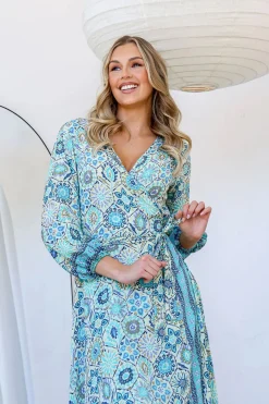 Lily T Sophie Wrap Dress - Aqua - LT2 Discount