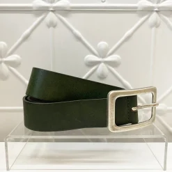 Vanzetti Square Buckle Leather Belt | Olive | V1 Clearance