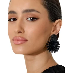 Adorne Statement Flower Earrings - Black - AD23