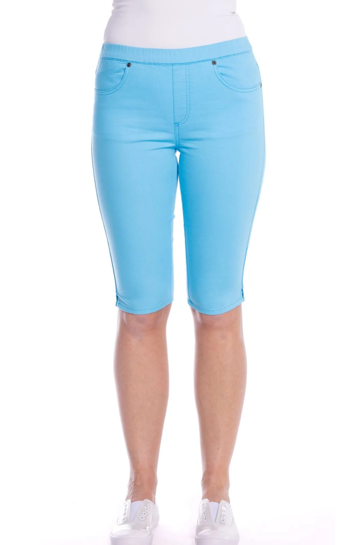 Cafe Latte Stretch Pull On Jean Short - Ocean - CL4 Clearance