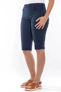 Cafe Latte Stretch Pull On Jean Short - Navy - CL4