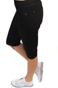 Cafe Latte Stretch Pull On Jean Short - Black - CL4 Discount