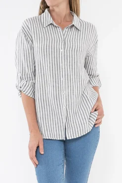 JUMP Stripe Linen Shirt | Thyme | JP2 Discount