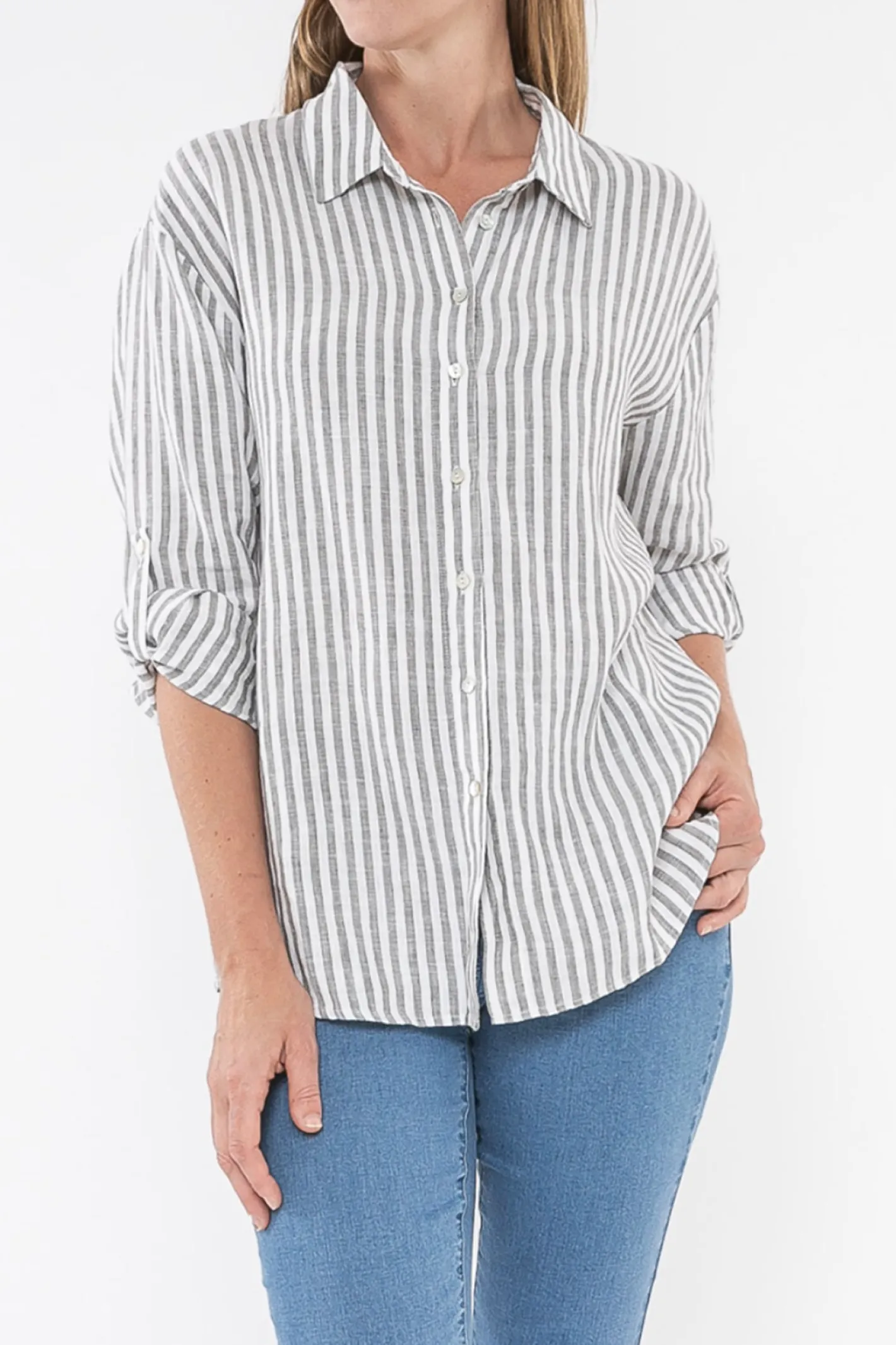 JUMP Stripe Linen Shirt | Thyme | JP2 Discount