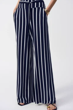 Joseph Ribkoff Striped Silky Wide-Leg Pant - Navy - JR54 Best
