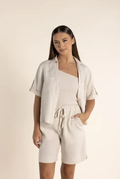 Two-T's Taleah Linen Short - Natural - TT15 Discount