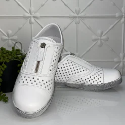 Rilassare Tani Zip Leather Sneaker | White | RS7 Outlet