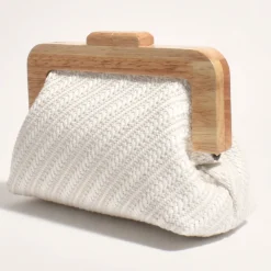 Adorne Tessa Diagonal Weave Timber Frame Clutch - White - AD14 Online
